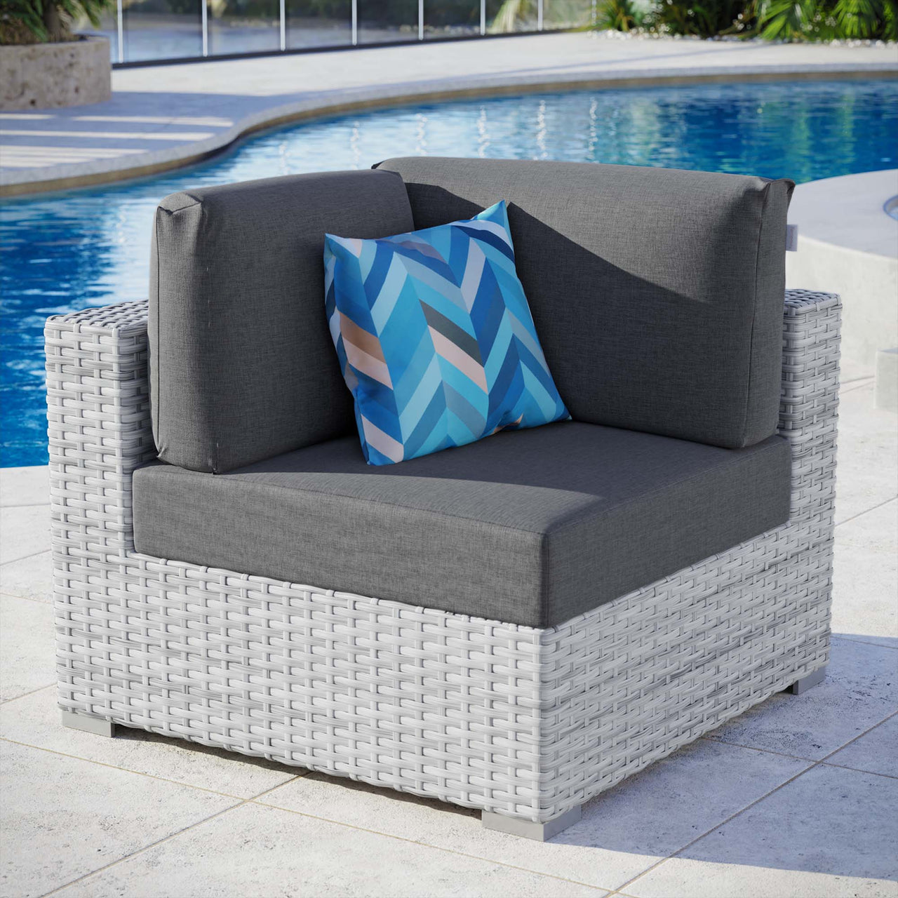Conversation Alfresco Corner Chair | Outdoor Modular Sectional Component, Light Gray & Charcoal