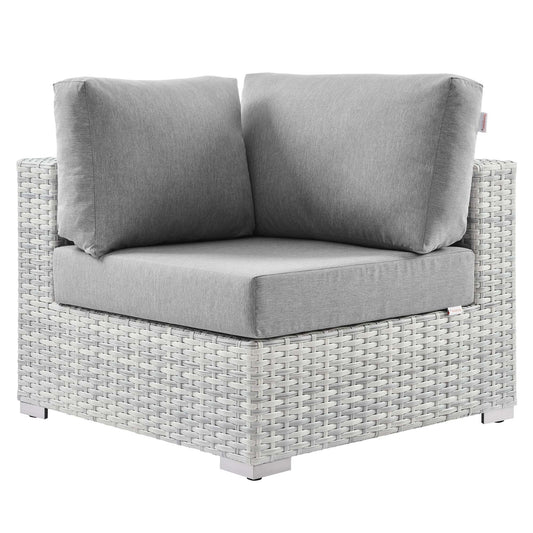 Conversation Alfresco Corner Chair | Outdoor Modular Sectional Component, Light Gray & Gray
