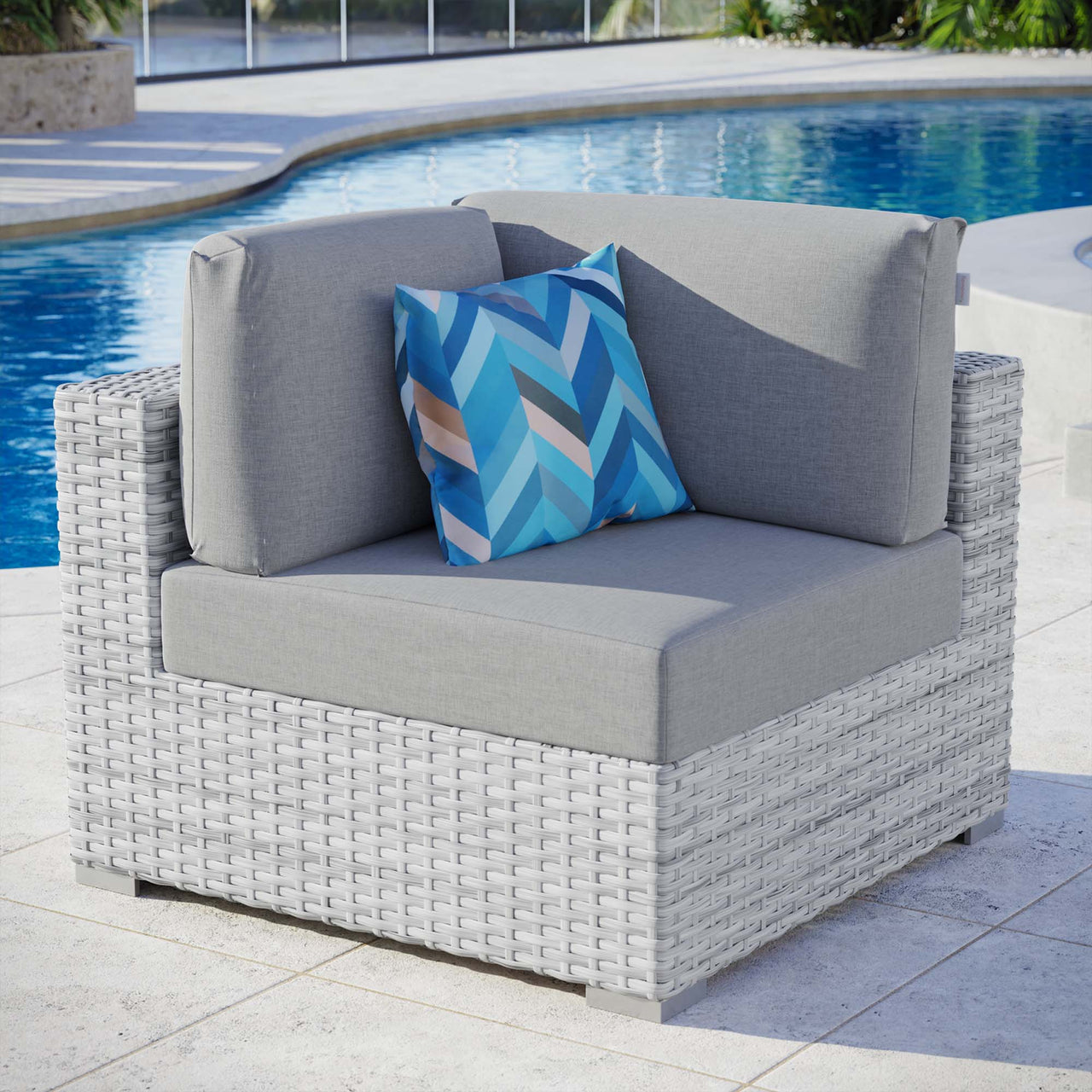 Conversation Alfresco Corner Chair | Outdoor Modular Sectional Component, Light Gray & Gray