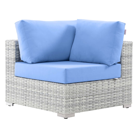 Conversation Alfresco Corner Chair | Outdoor Modular Sectional Component, Light Gray & Light Blue