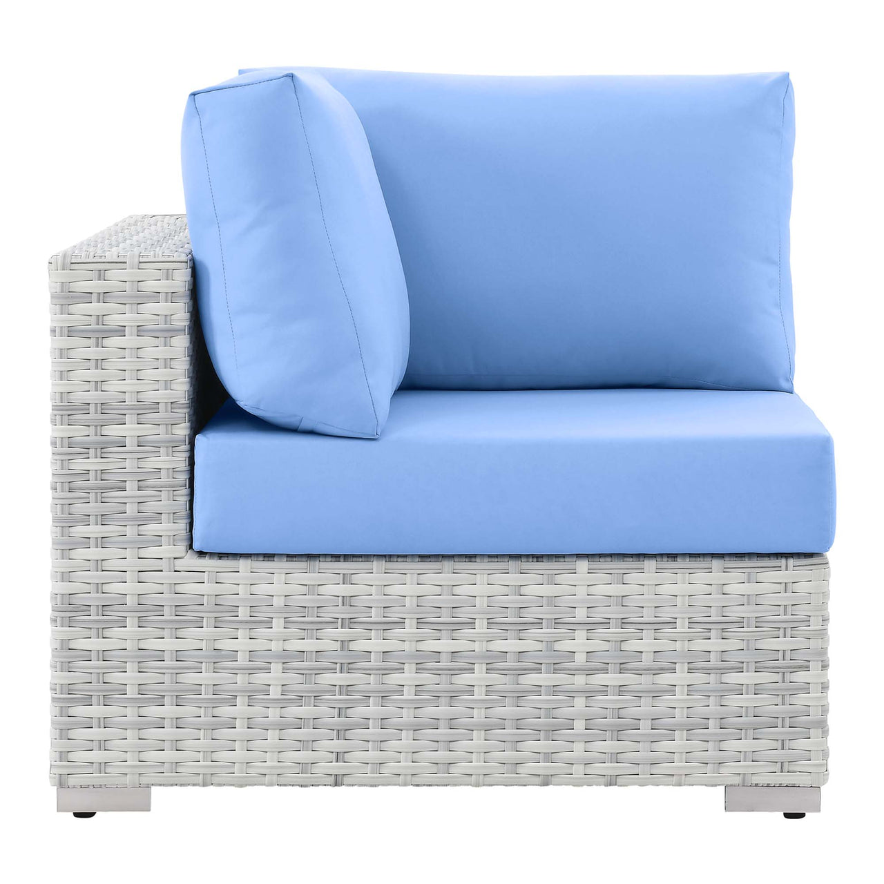 Conversation Alfresco Corner Chair | Outdoor Modular Sectional Component, Light Gray & Light Blue
