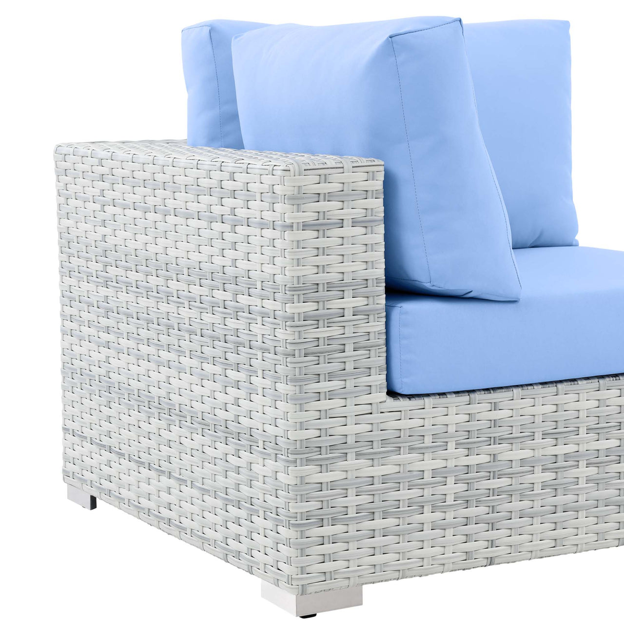 Conversation Alfresco Corner Chair | Outdoor Modular Sectional Component, Light Gray & Light Blue