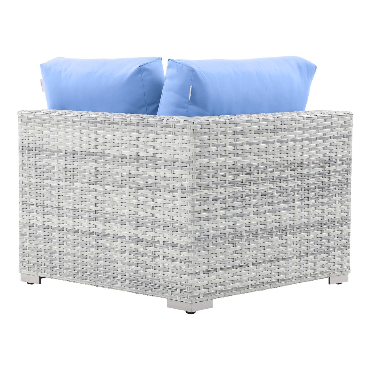 Conversation Alfresco Corner Chair | Outdoor Modular Sectional Component, Light Gray & Light Blue