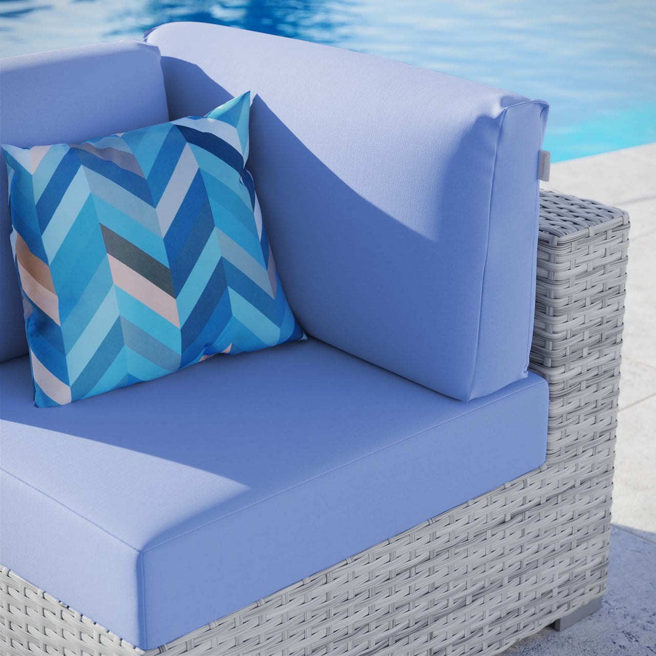 Conversation Alfresco Corner Chair | Outdoor Modular Sectional Component, Light Gray & Light Blue