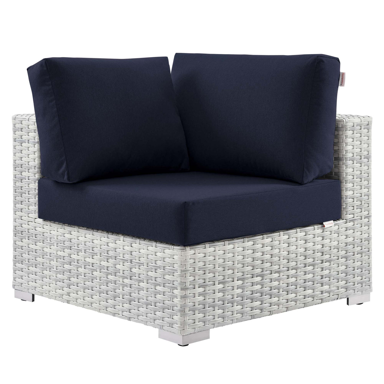 Conversation Alfresco Corner Chair | Outdoor Modular Sectional Component, Light Gray & Navy