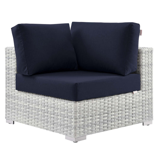 Conversation Alfresco Corner Chair | Outdoor Modular Sectional Component, Light Gray & Navy
