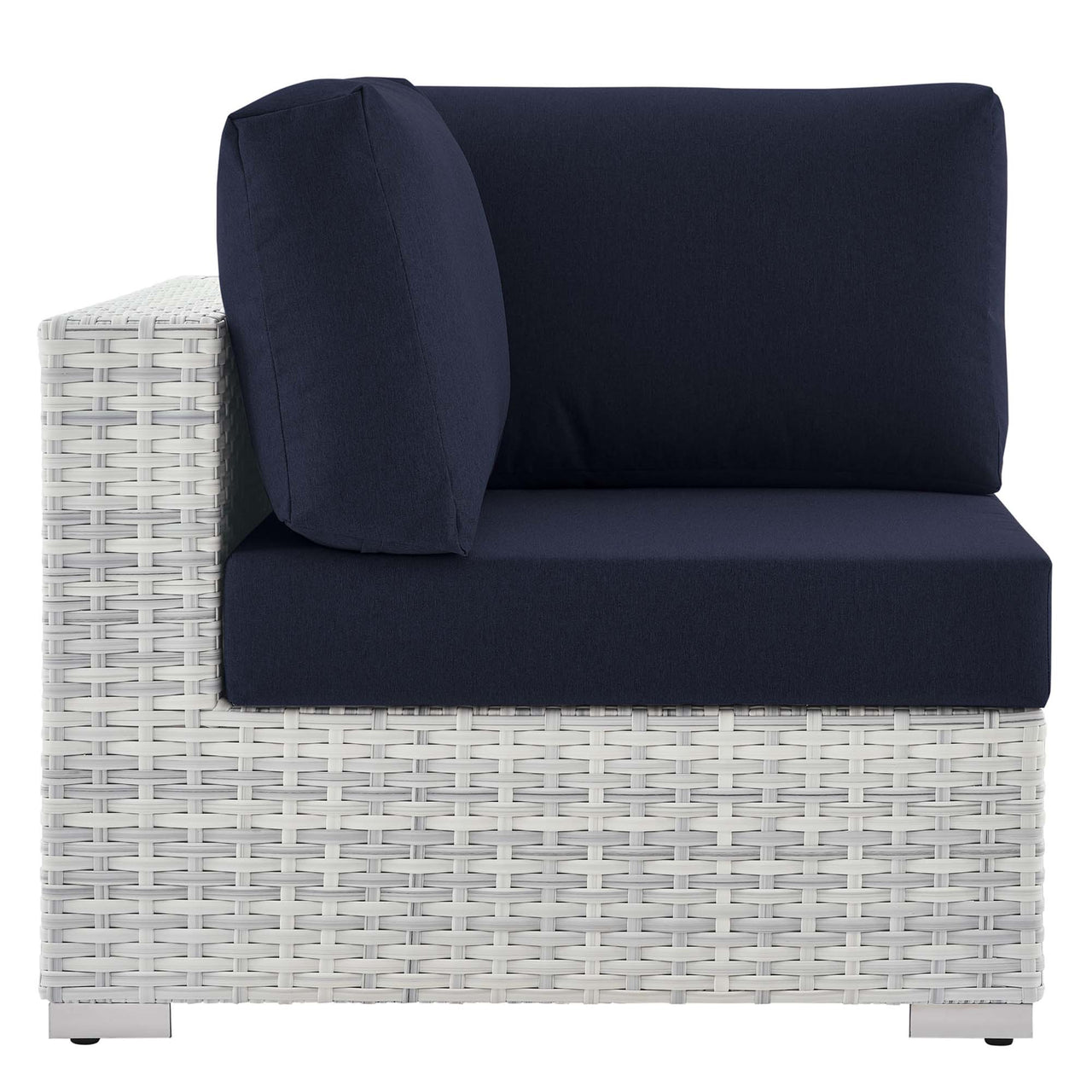 Conversation Alfresco Corner Chair | Outdoor Modular Sectional Component, Light Gray & Navy