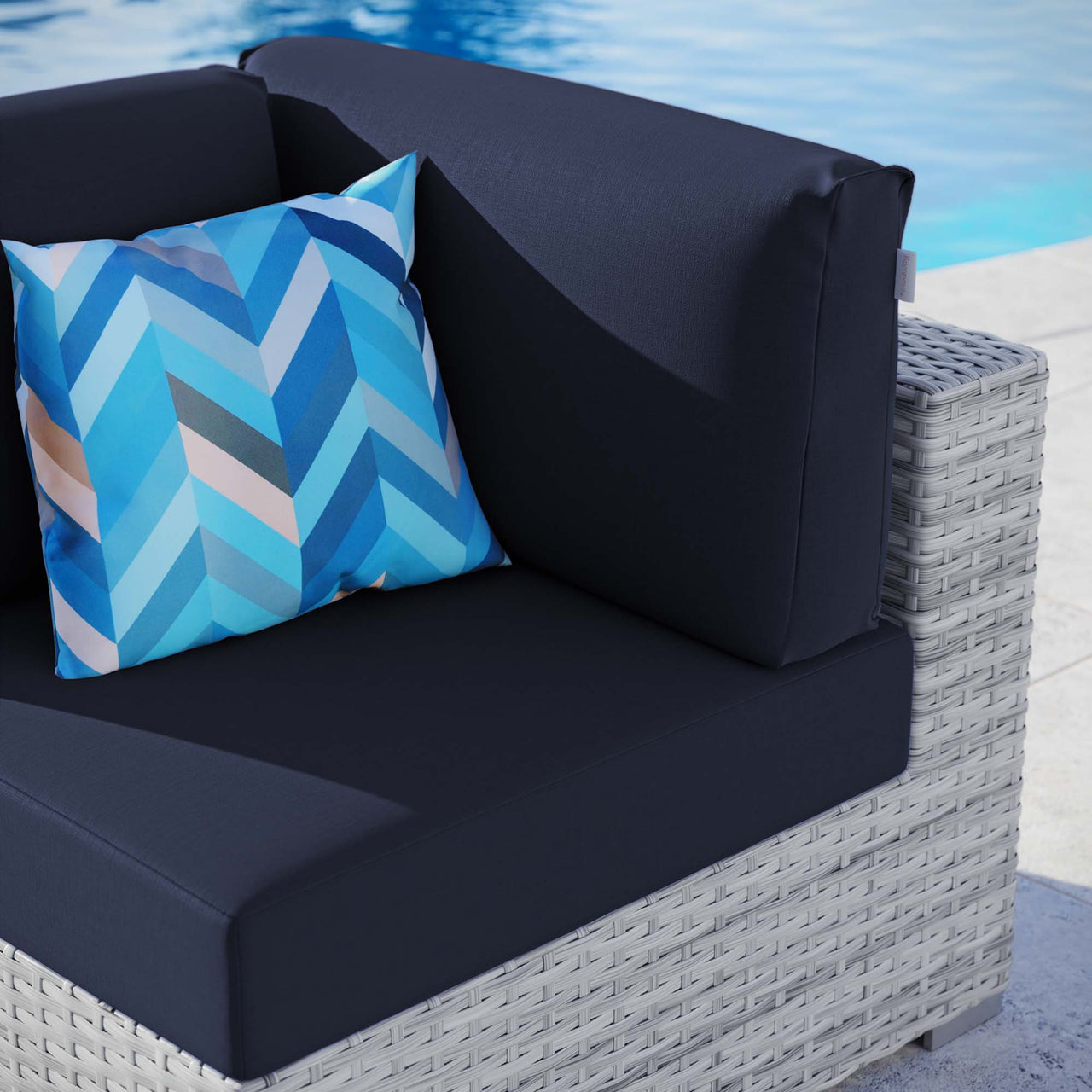 Conversation Alfresco Corner Chair | Outdoor Modular Sectional Component, Light Gray & Navy