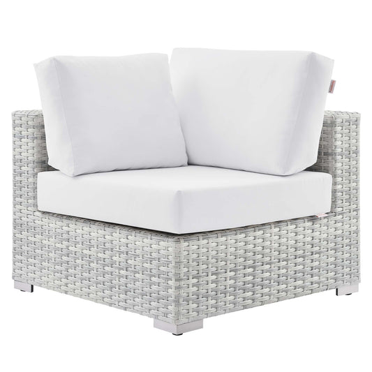 Conversation Alfresco Corner Chair | Outdoor Modular Sectional Component, Light Gray & White
