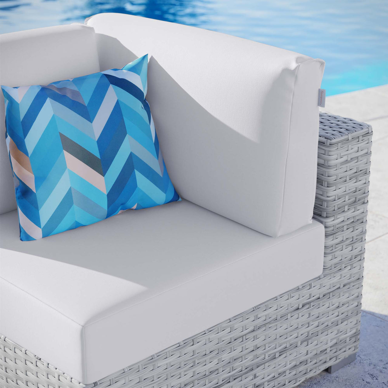 Conversation Alfresco Corner Chair | Outdoor Modular Sectional Component, Light Gray & White