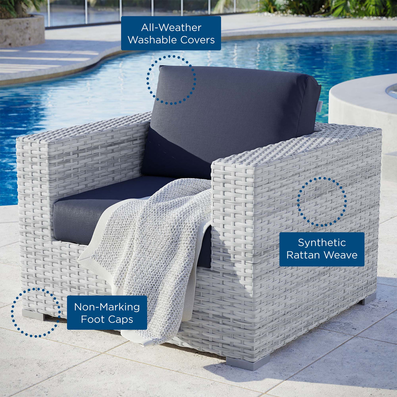 Conversation Alfresco Armchair, Light Gray & Navy