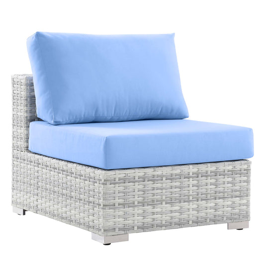Conversation Alfresco Armless Chair | Outdoor Modular Sectional Component, Light Gray & Light Blue
