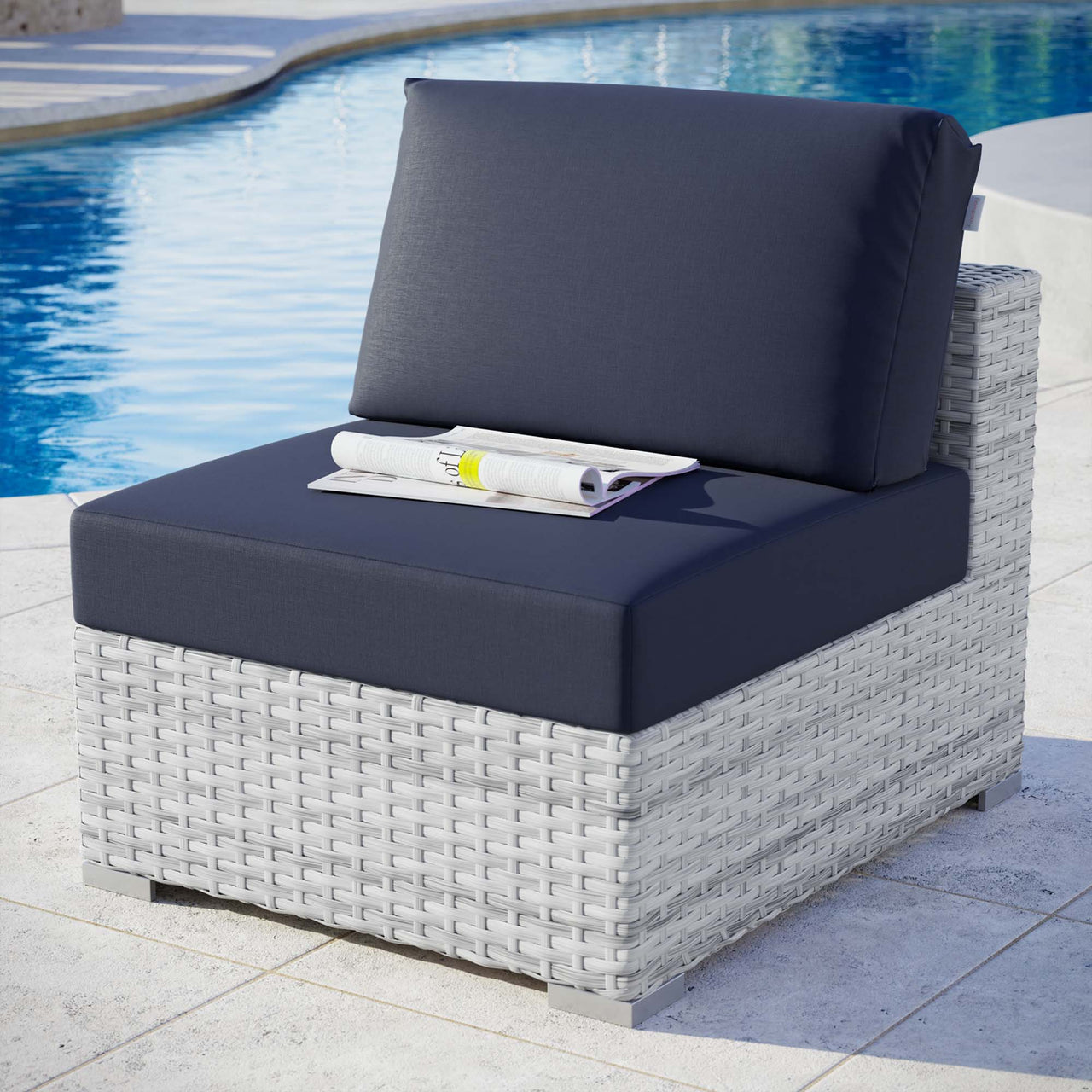 Conversation Alfresco Armless Chair | Outdoor Modular Sectional Component, Light Gray & Navy