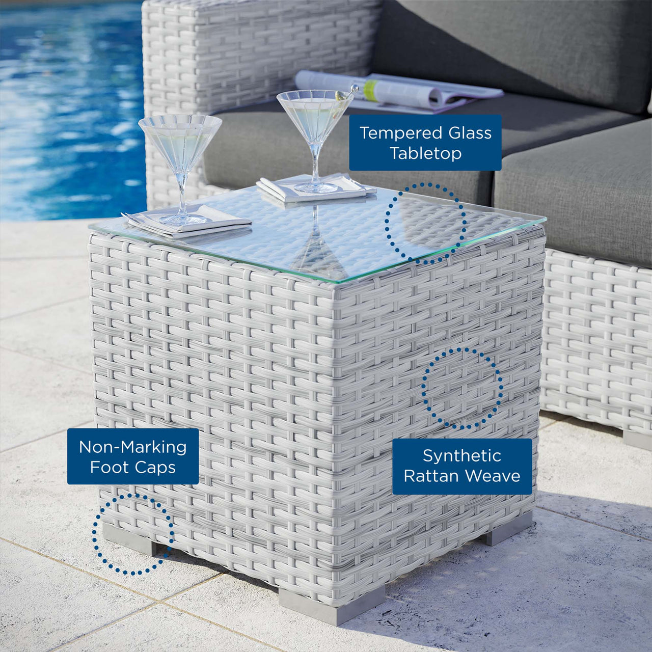 Conversation Alfresco Side Table, Light Gray