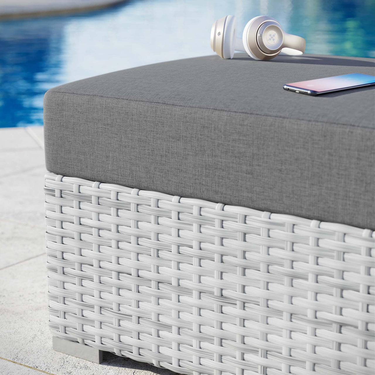 Conversation Alfresco Ottoman | Outdoor Modular Sectional Component, Light Gray & Charcoal