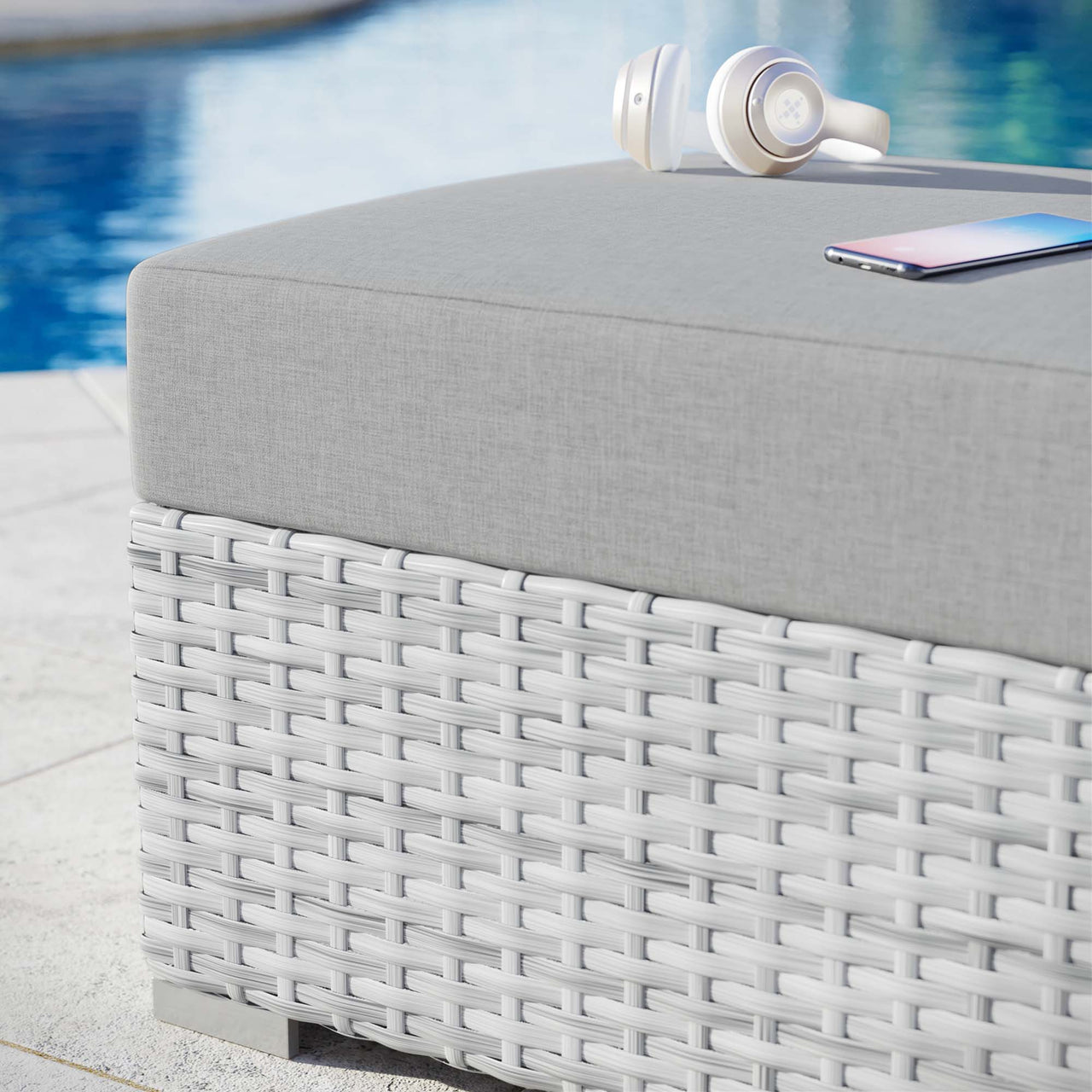 Conversation Alfresco Ottoman | Outdoor Modular Sectional Component, Light Gray & Gray
