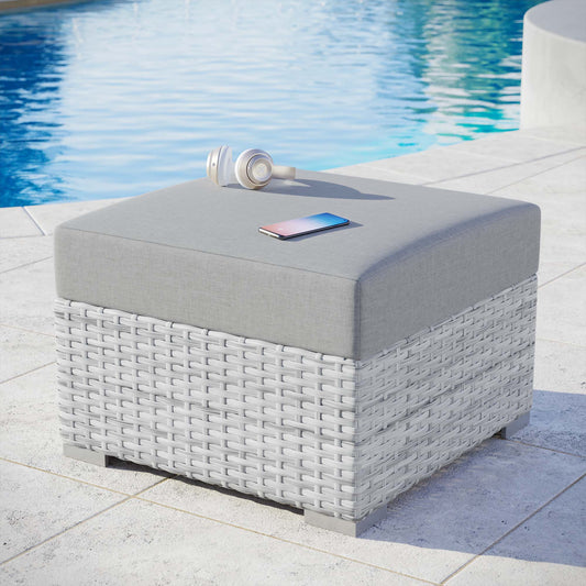 Conversation Alfresco Ottoman | Outdoor Modular Sectional Component, Light Gray & Gray