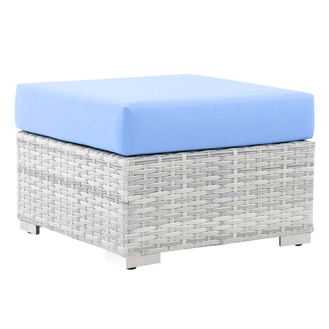 Conversation Alfresco Ottoman | Outdoor Modular Sectional Component, Light Gray & Light Blue