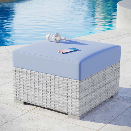 Conversation Alfresco Ottoman | Outdoor Modular Sectional Component, Light Gray & Light Blue