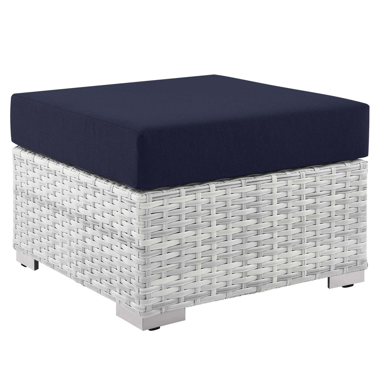 Conversation Alfresco Ottoman | Outdoor Modular Sectional Component, Light Gray & Navy