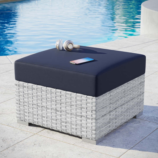 Conversation Alfresco Ottoman | Outdoor Modular Sectional Component, Light Gray & Navy