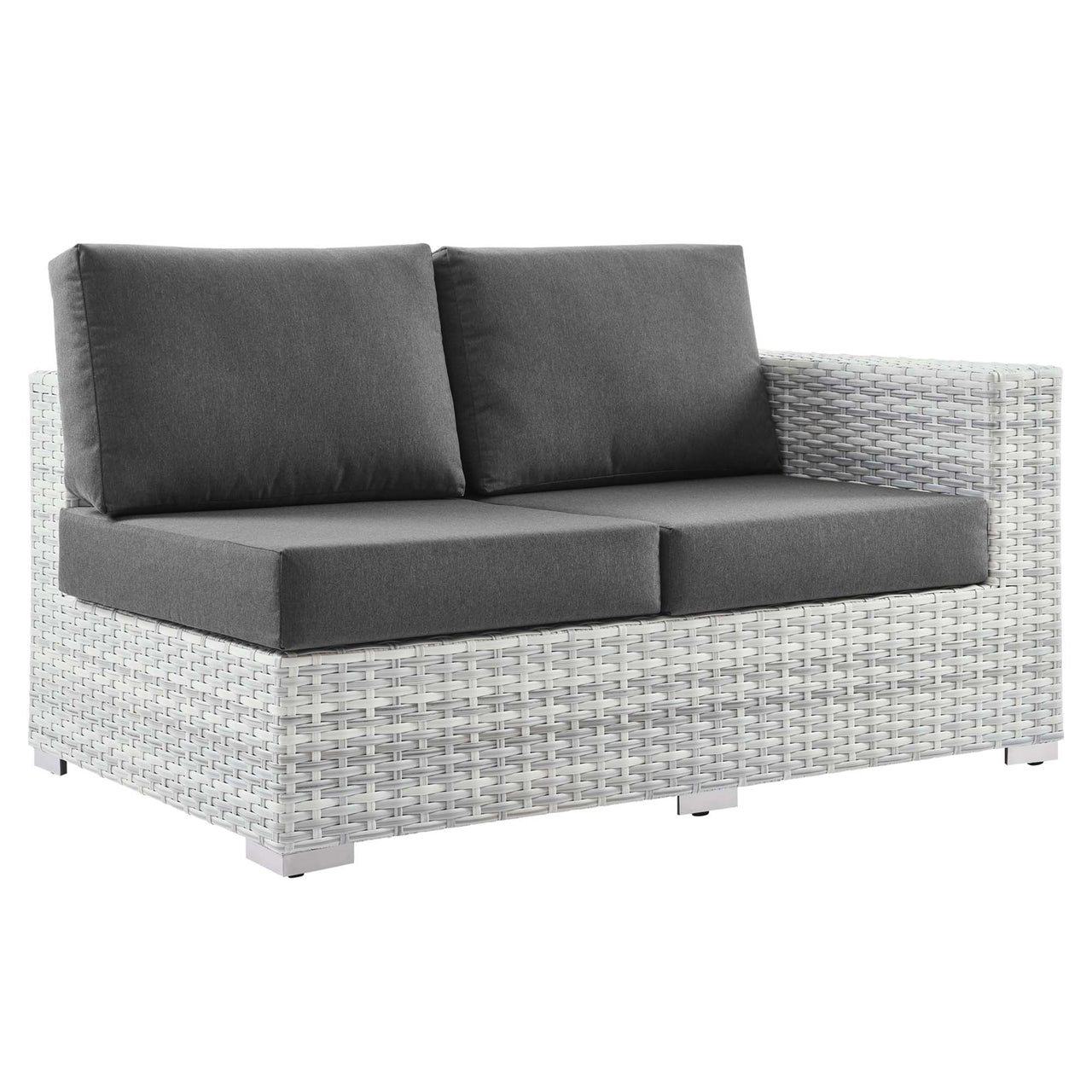 Conversation Alfresco Right-Arm Loveseat | Outdoor Modular Sectional Component, Light Gray & Charcoal