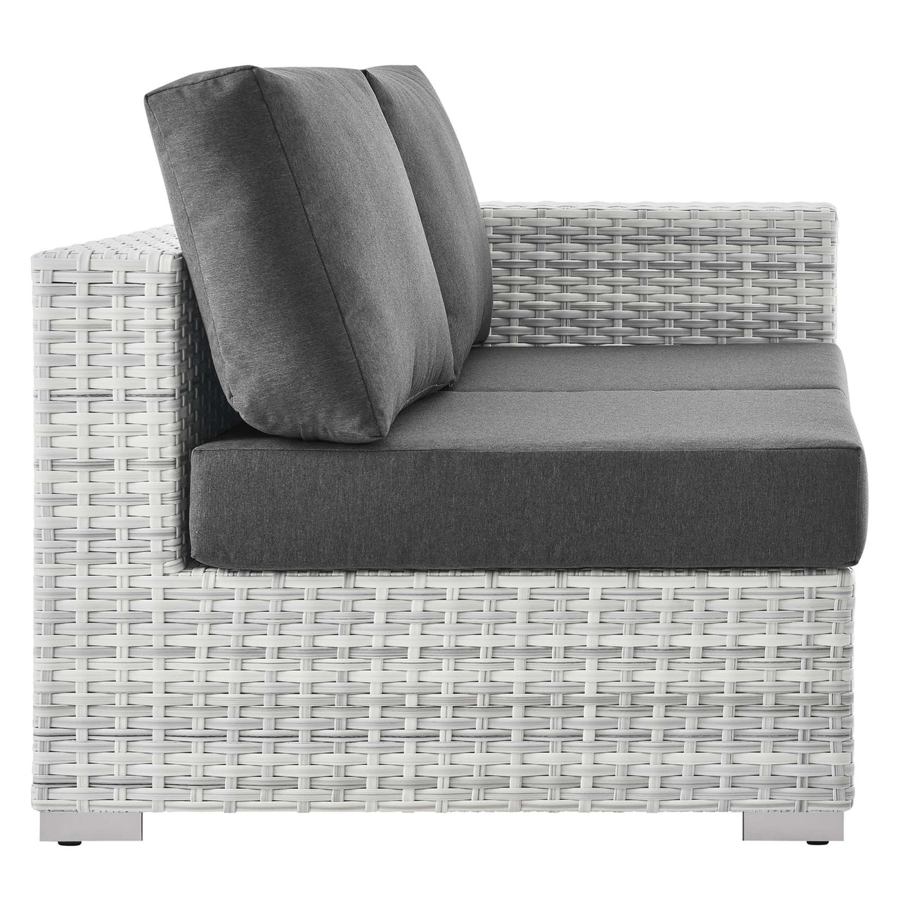 Conversation Alfresco Right-Arm Loveseat | Outdoor Modular Sectional Component, Light Gray & Charcoal