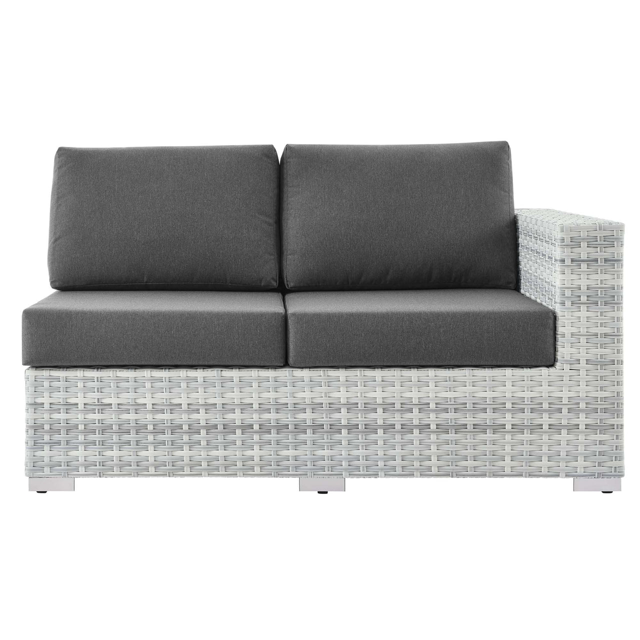 Conversation Alfresco Right-Arm Loveseat | Outdoor Modular Sectional Component, Light Gray & Charcoal