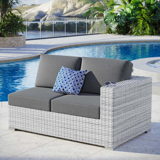 Conversation Alfresco Right-Arm Loveseat | Outdoor Modular Sectional Component, Light Gray & Charcoal