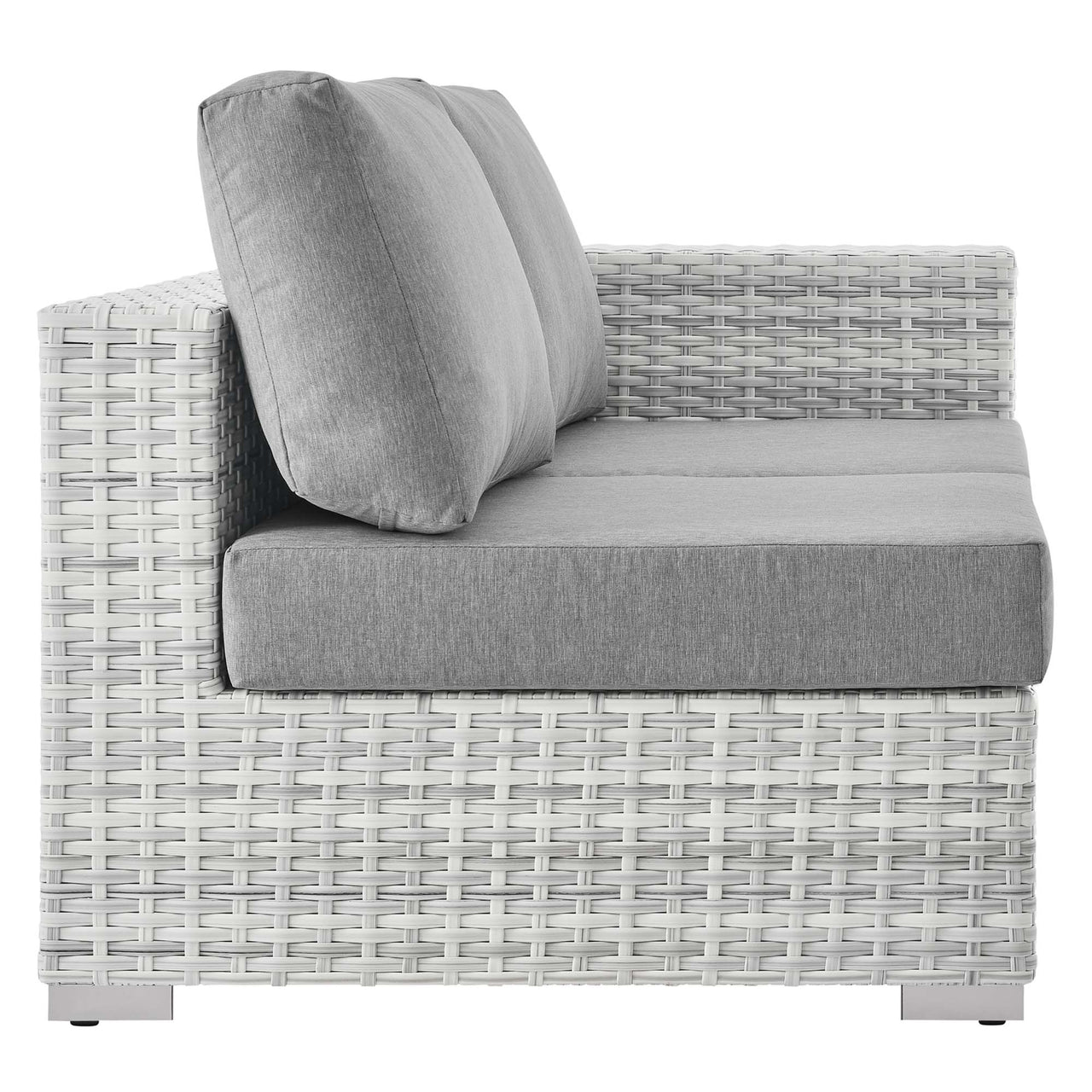 Conversation Alfresco Right-Arm Loveseat | Outdoor Modular Sectional Component, Light Gray & Gray