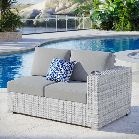 Conversation Alfresco Right-Arm Loveseat | Outdoor Modular Sectional Component, Light Gray & Gray