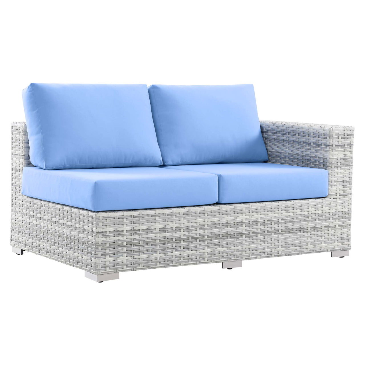 Conversation Alfresco Right-Arm Loveseat | Outdoor Modular Sectional Component, Light Gray & Light Blue