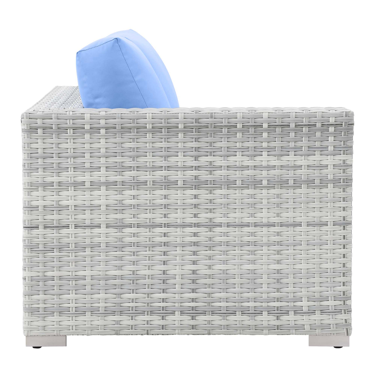 Conversation Alfresco Right-Arm Loveseat | Outdoor Modular Sectional Component, Light Gray & Light Blue