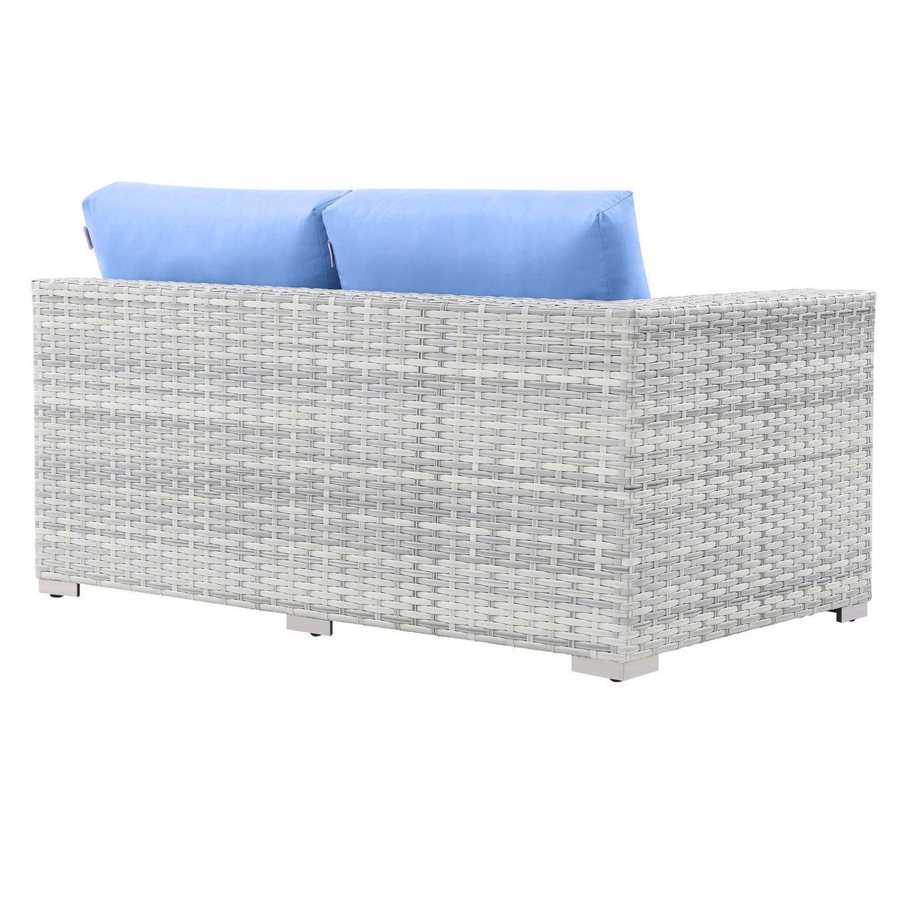 Conversation Alfresco Right-Arm Loveseat | Outdoor Modular Sectional Component, Light Gray & Light Blue
