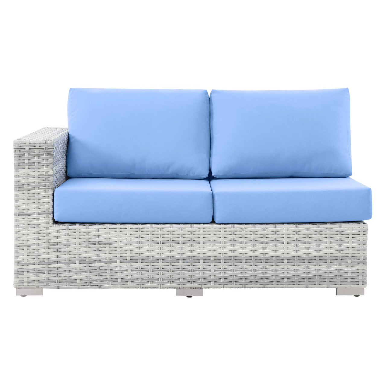 Conversation Alfresco Right-Arm Loveseat | Outdoor Modular Sectional Component, Light Gray & Light Blue
