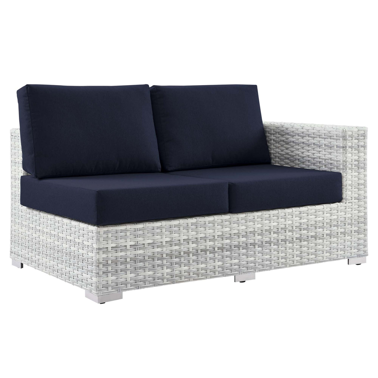 Conversation Alfresco Right-Arm Loveseat | Outdoor Modular Sectional Component, Light Gray & Navy