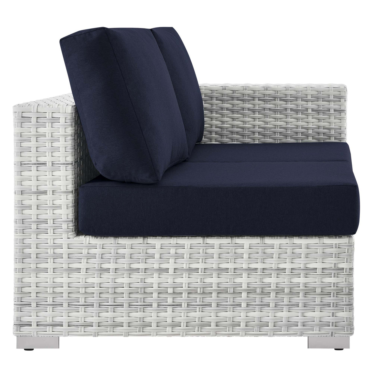 Conversation Alfresco Right-Arm Loveseat | Outdoor Modular Sectional Component, Light Gray & Navy