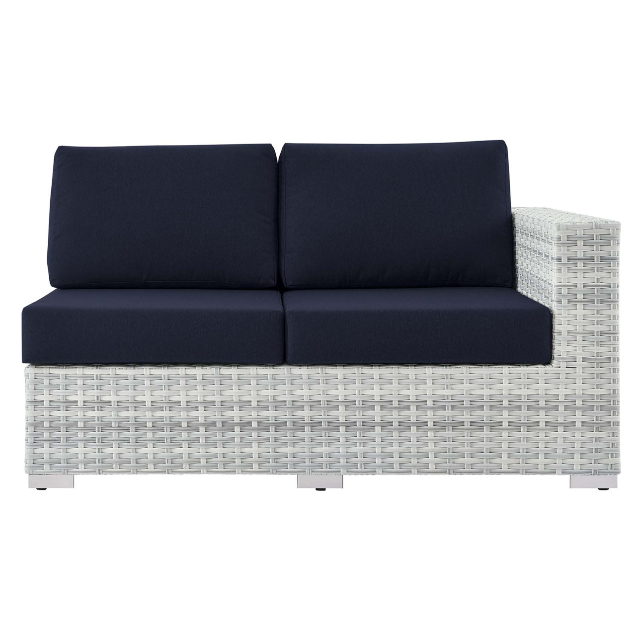 Conversation Alfresco Right-Arm Loveseat | Outdoor Modular Sectional Component, Light Gray & Navy
