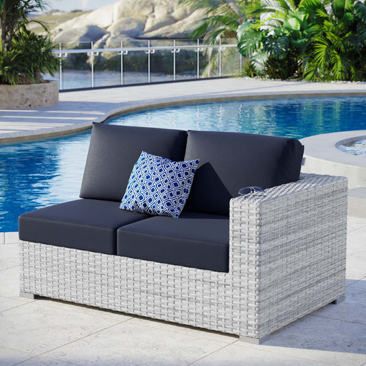 Conversation Alfresco Right-Arm Loveseat | Outdoor Modular Sectional Component, Light Gray & Navy