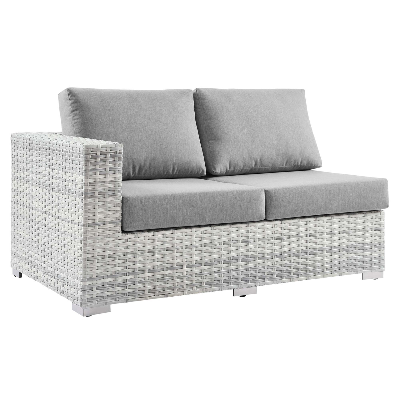 Conversation Alfresco Left-Arm Loveseat | Outdoor Modular Sectional Component, Light Gray & Gray