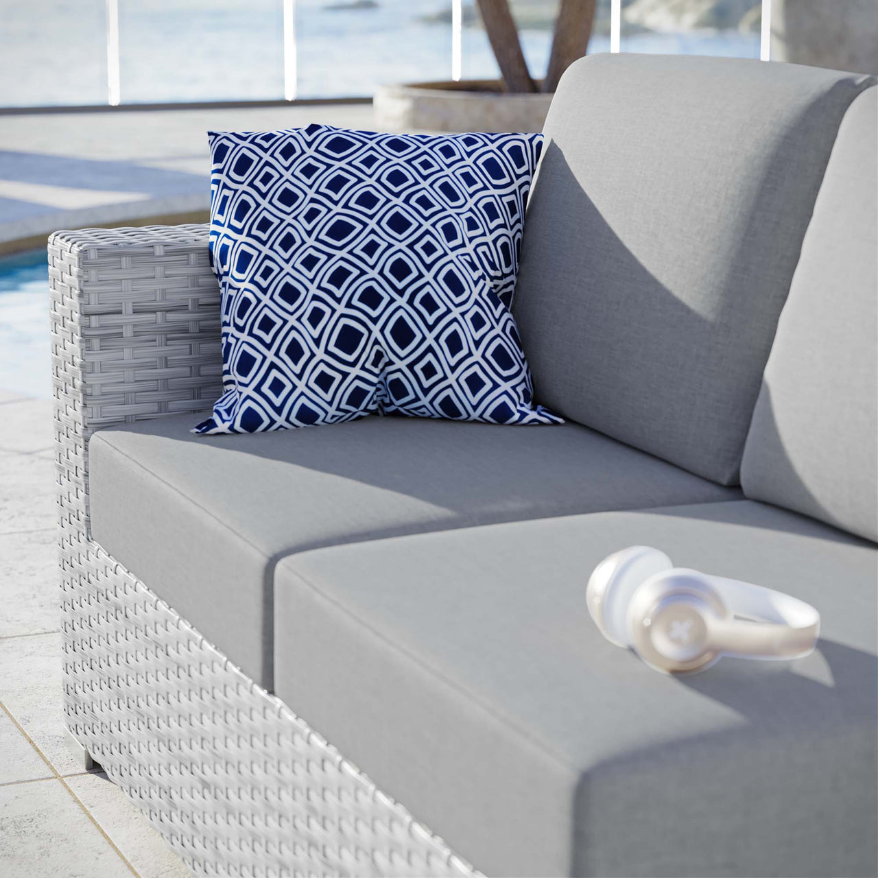 Conversation Alfresco Left-Arm Loveseat | Outdoor Modular Sectional Component, Light Gray & Gray