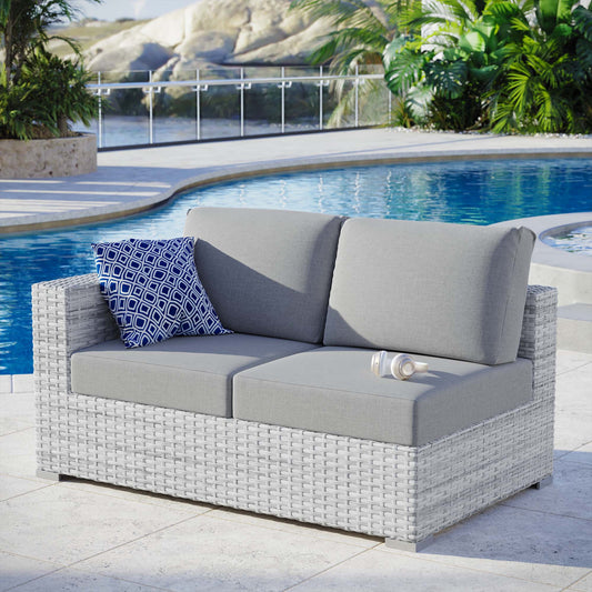 Conversation Alfresco Left-Arm Loveseat | Outdoor Modular Sectional Component, Light Gray & Gray