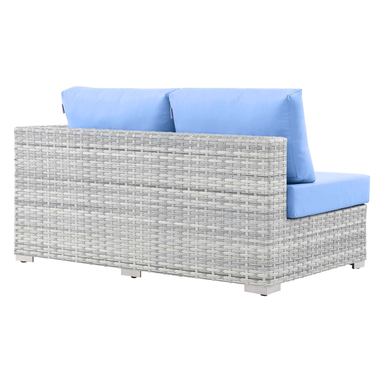 Conversation Alfresco Left-Arm Loveseat | Outdoor Modular Sectional Component, Light Gray & Light Blue