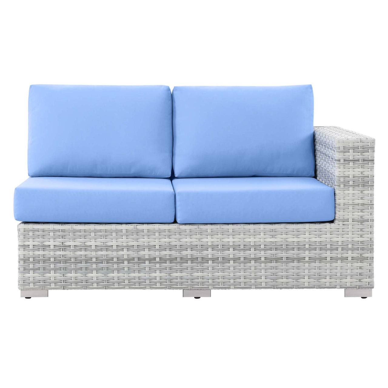 Conversation Alfresco Left-Arm Loveseat | Outdoor Modular Sectional Component, Light Gray & Light Blue