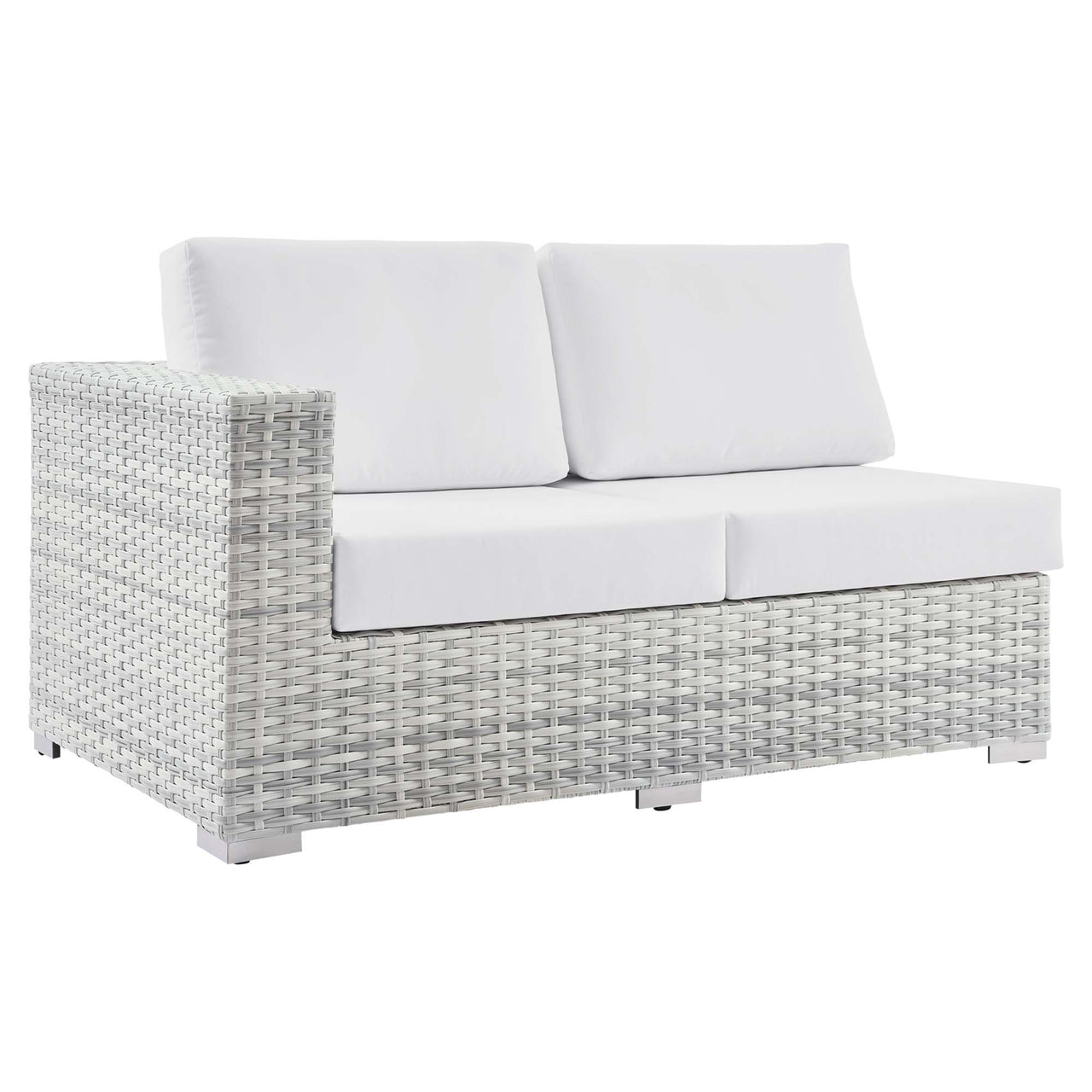 Conversation Alfresco Left-Arm Loveseat | Outdoor Modular Sectional Component, Light Gray & White