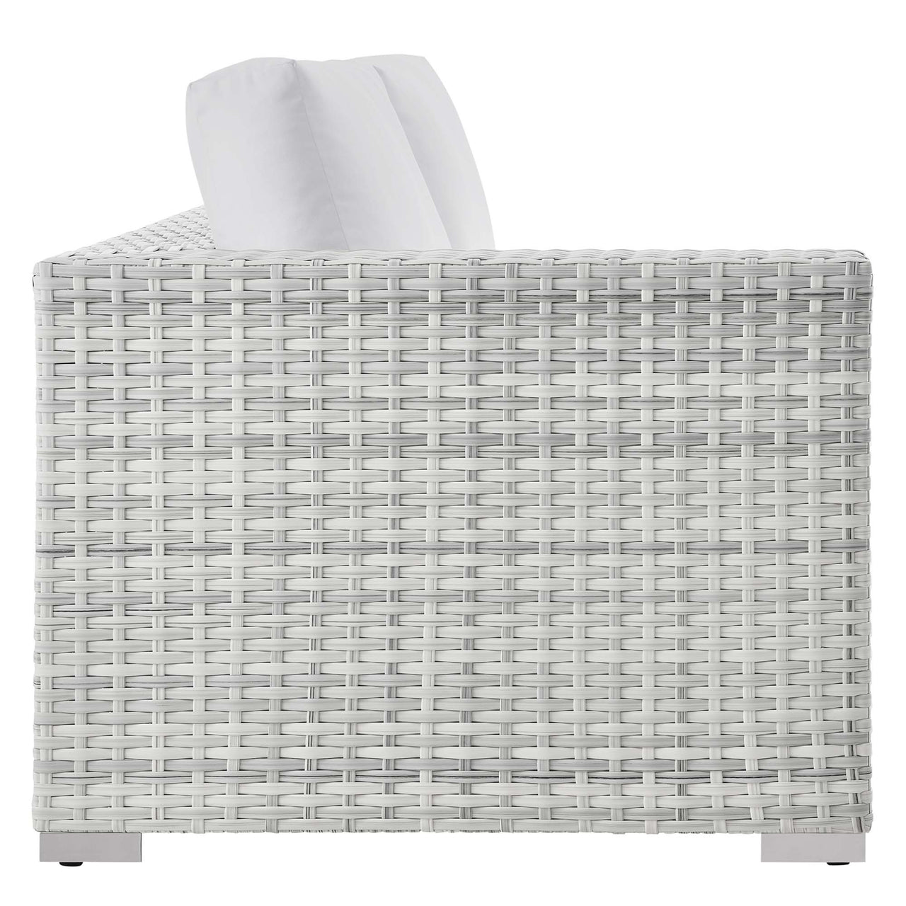 Conversation Alfresco Left-Arm Loveseat | Outdoor Modular Sectional Component, Light Gray & White