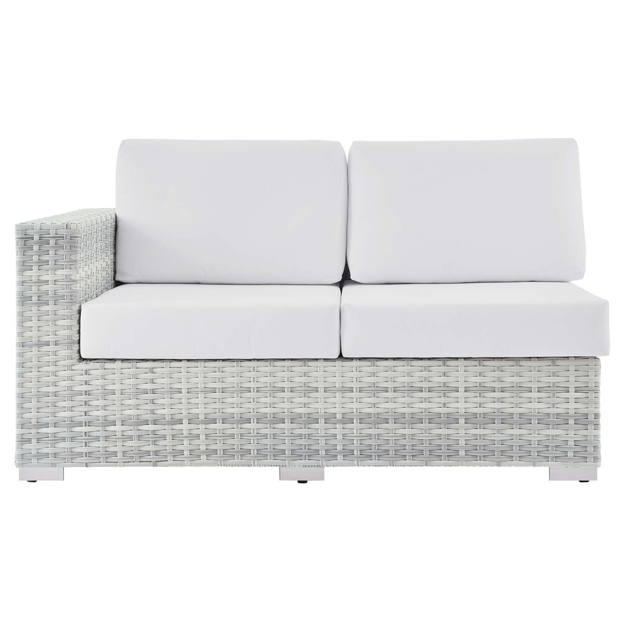 Conversation Alfresco Left-Arm Loveseat | Outdoor Modular Sectional Component, Light Gray & White