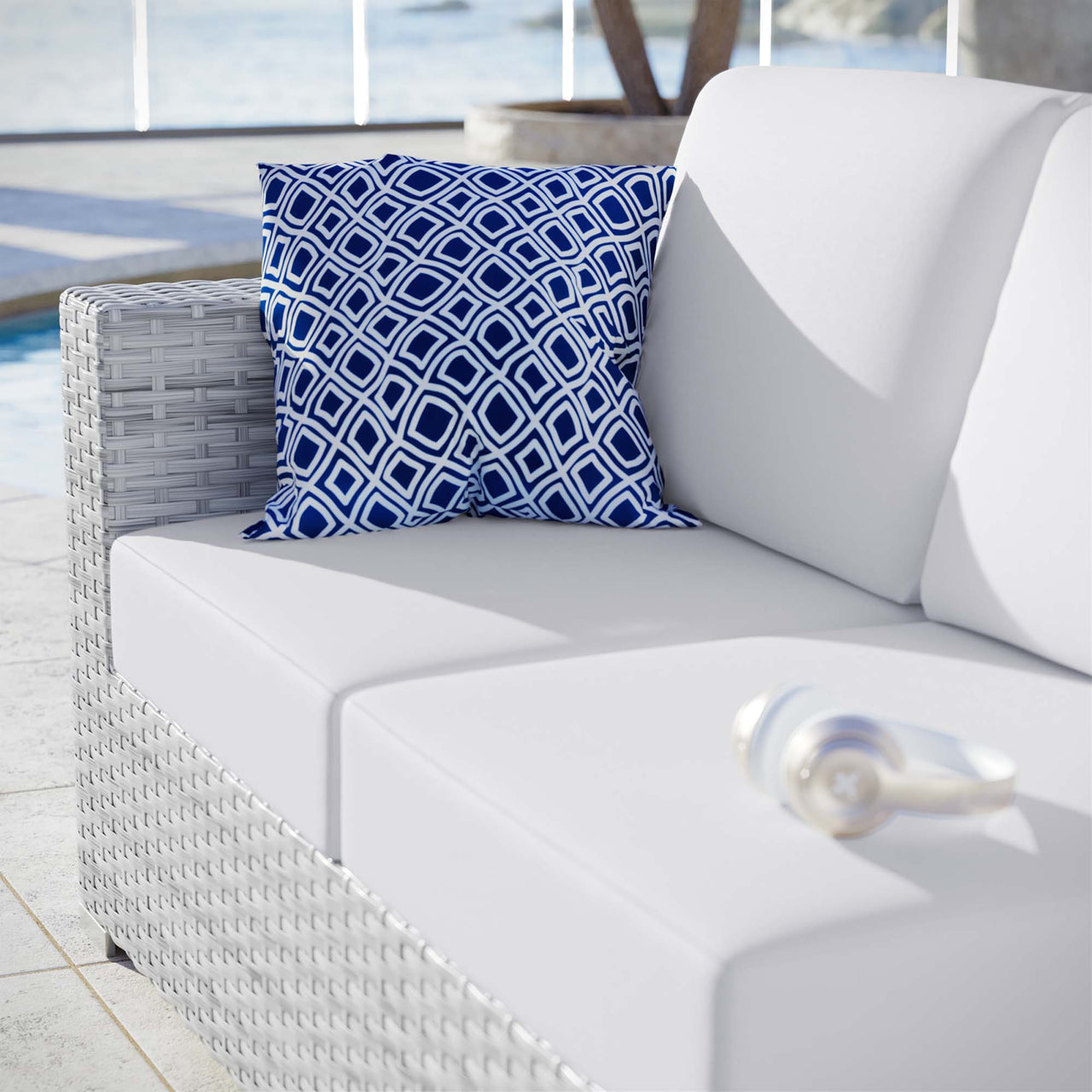 Conversation Alfresco Left-Arm Loveseat | Outdoor Modular Sectional Component, Light Gray & White