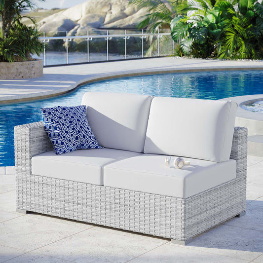 Conversation Alfresco Left-Arm Loveseat | Outdoor Modular Sectional Component, Light Gray & White