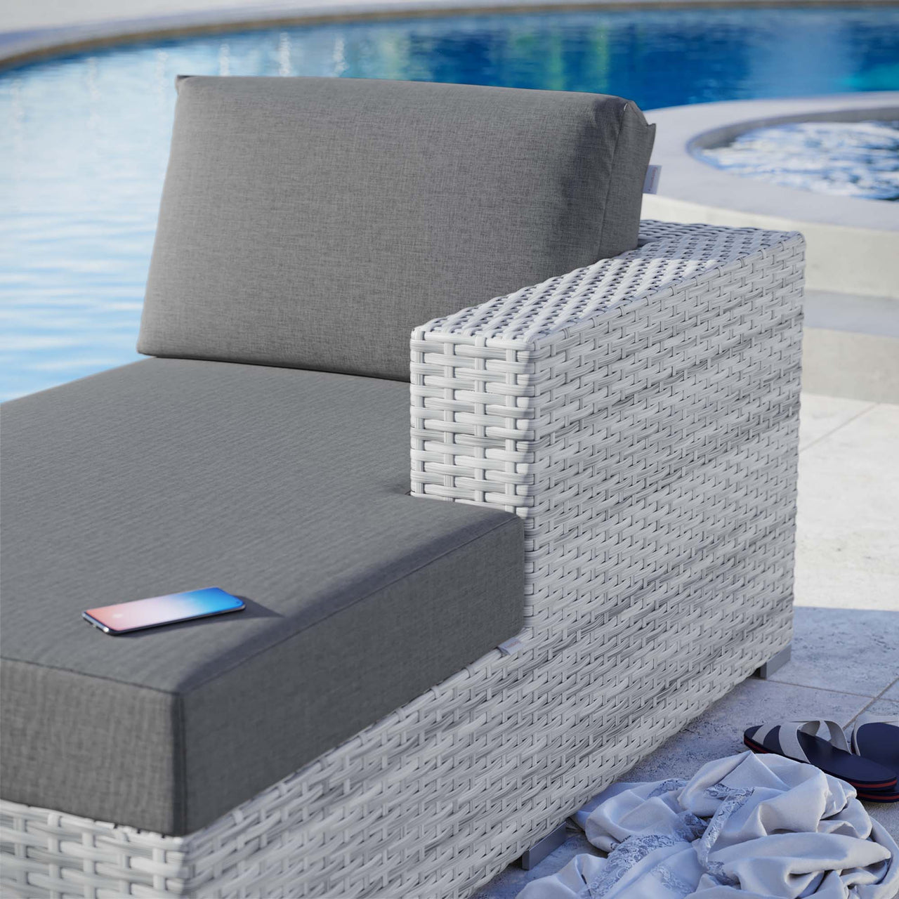 Conversation Alfresco Right Chaise | Outdoor Modular Sectional Component, Light Gray & Charcoal